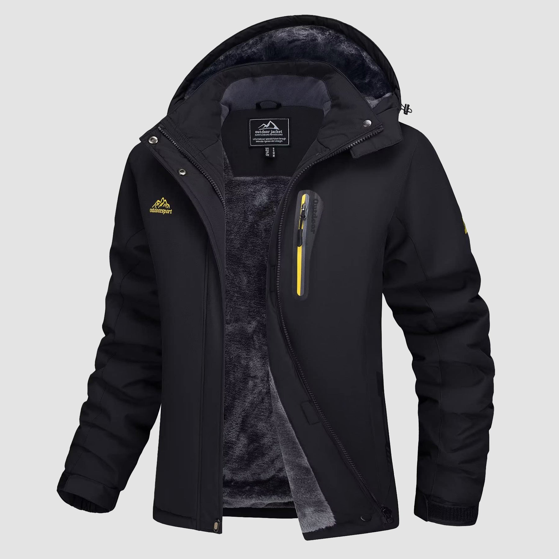 Women's waterproof fleece-lined ski jacket with adjustable hood for insulated cold-weather winter adventures