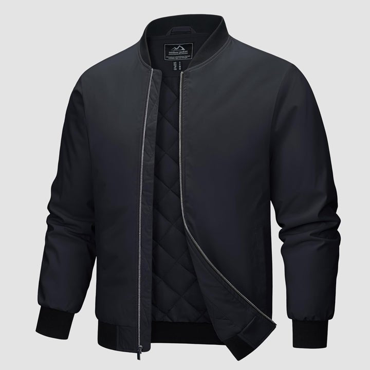 Men's quilted bomber jacket windproof water-resistant shell coat for cold weather outdoor wear