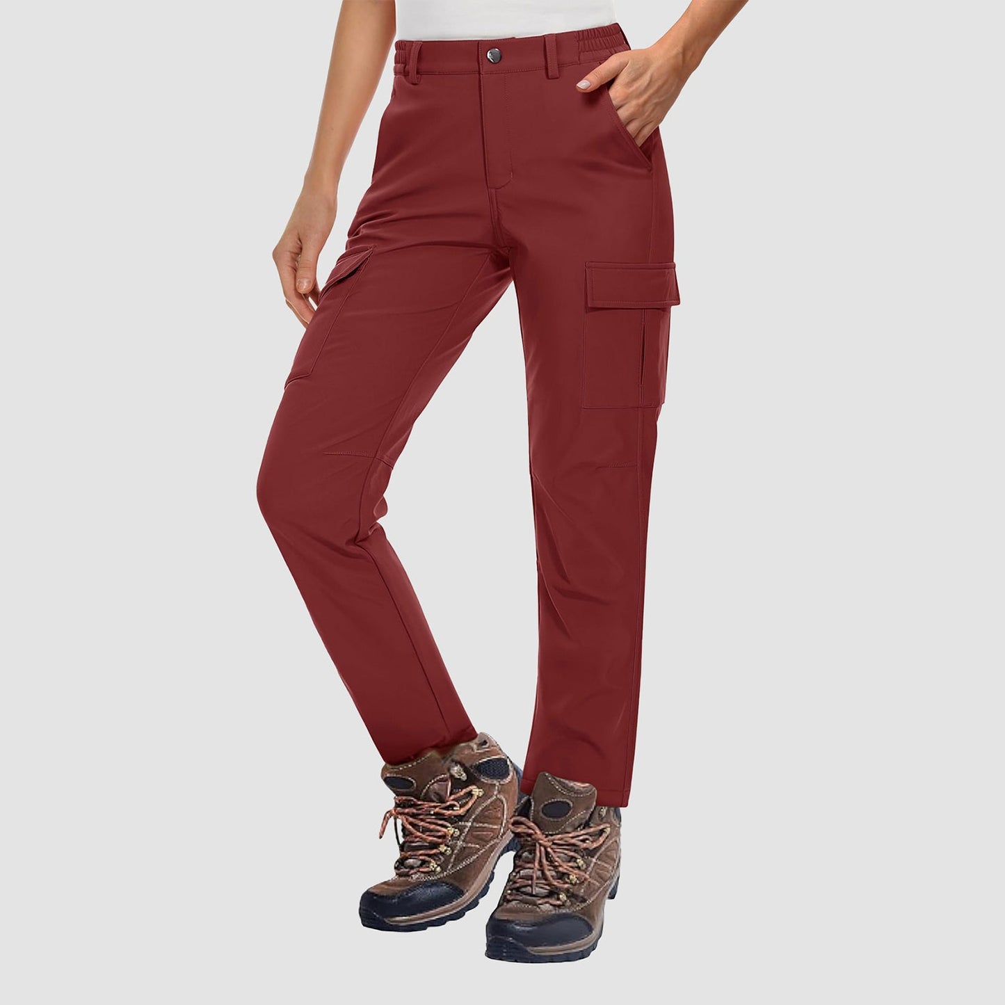 Women's fleece-lined water-resistant hiking pants for cold weather with secure pockets