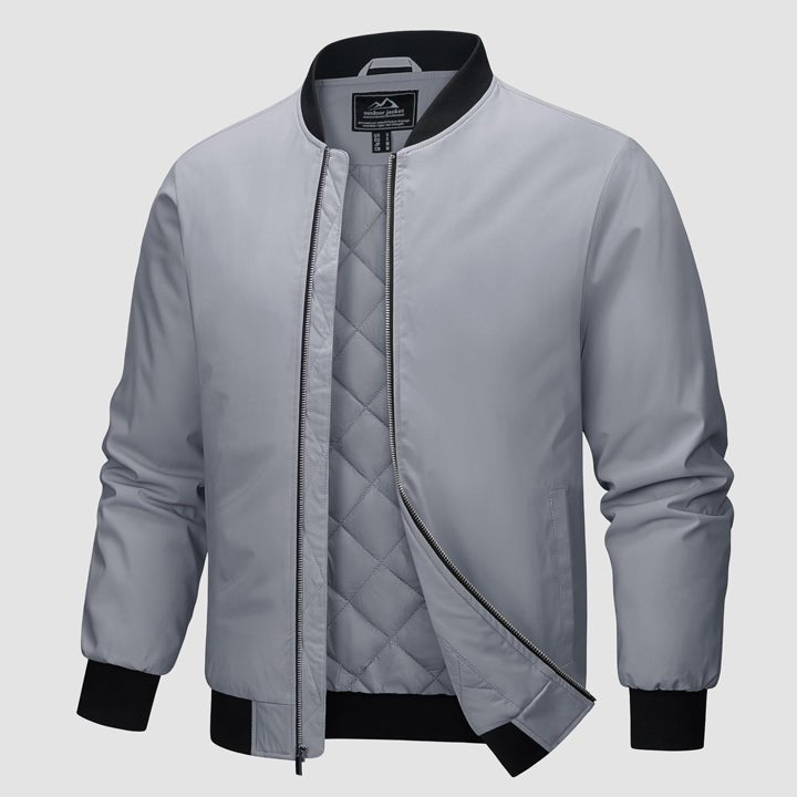 Men's quilted bomber jacket windproof water-resistant coat for cold weather outdoor casual style