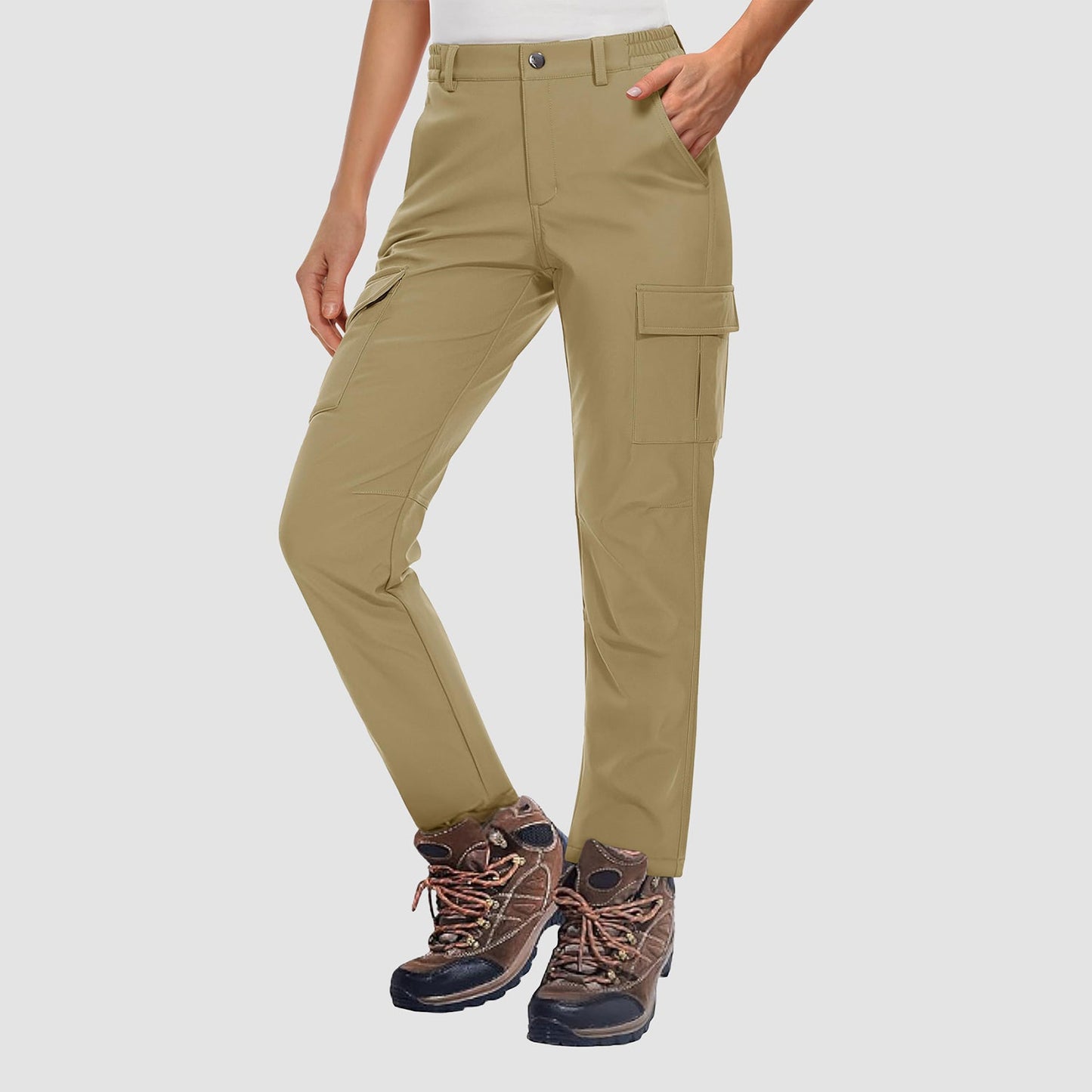 Women's fleece-lined water-resistant hiking pants for cold weather with secure pockets