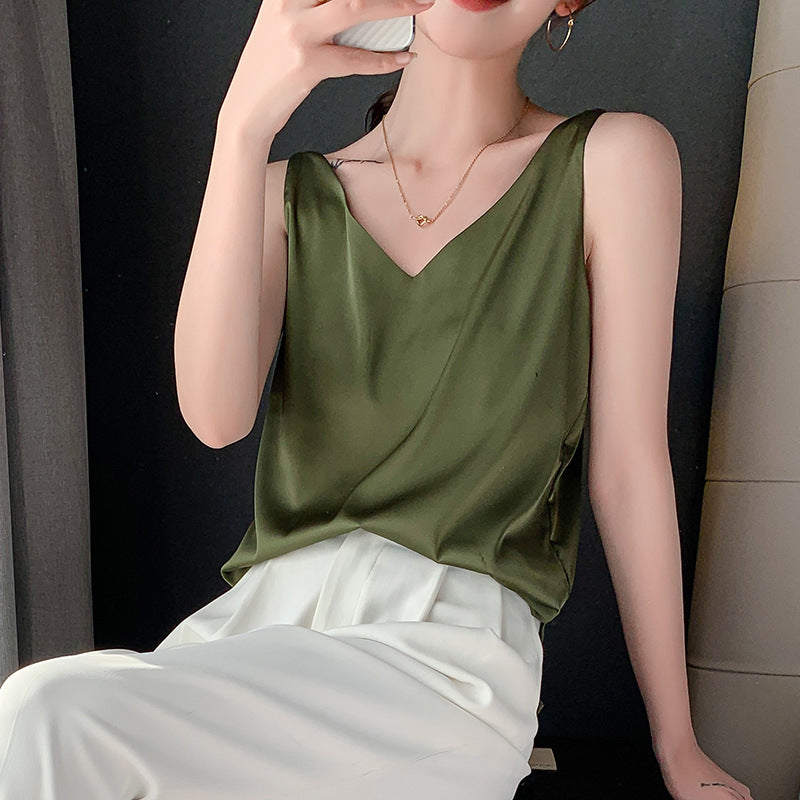 Women's Ella V-neck top in versatile solid color with flattering silhouette and elegant neckline