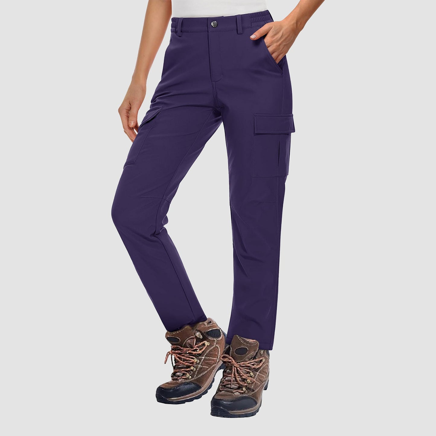 Women's fleece-lined water-resistant hiking pants for cold weather with secure pockets