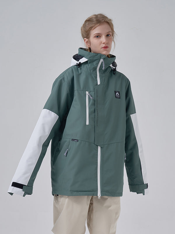 Women's colorblock parka in powder tones, waterproof insulated winter coat with contrast sleeves