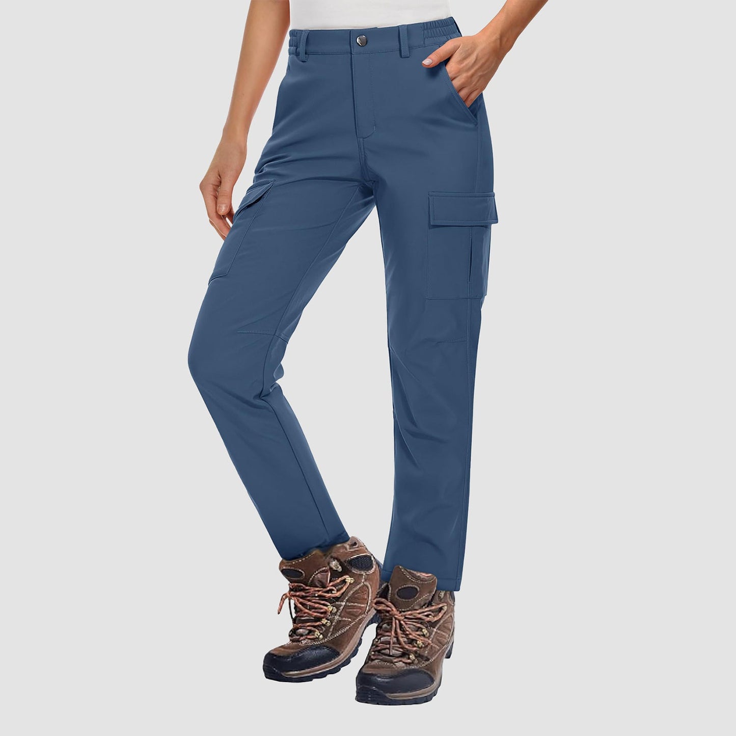 Women's fleece-lined water-resistant hiking pants for cold weather with secure pockets