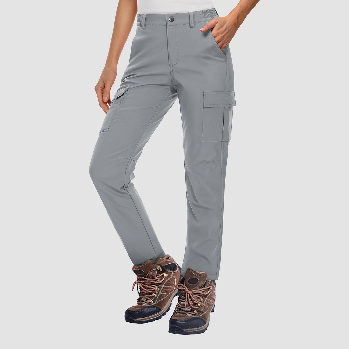 Women's fleece-lined water-resistant hiking pants for cold weather with secure pockets