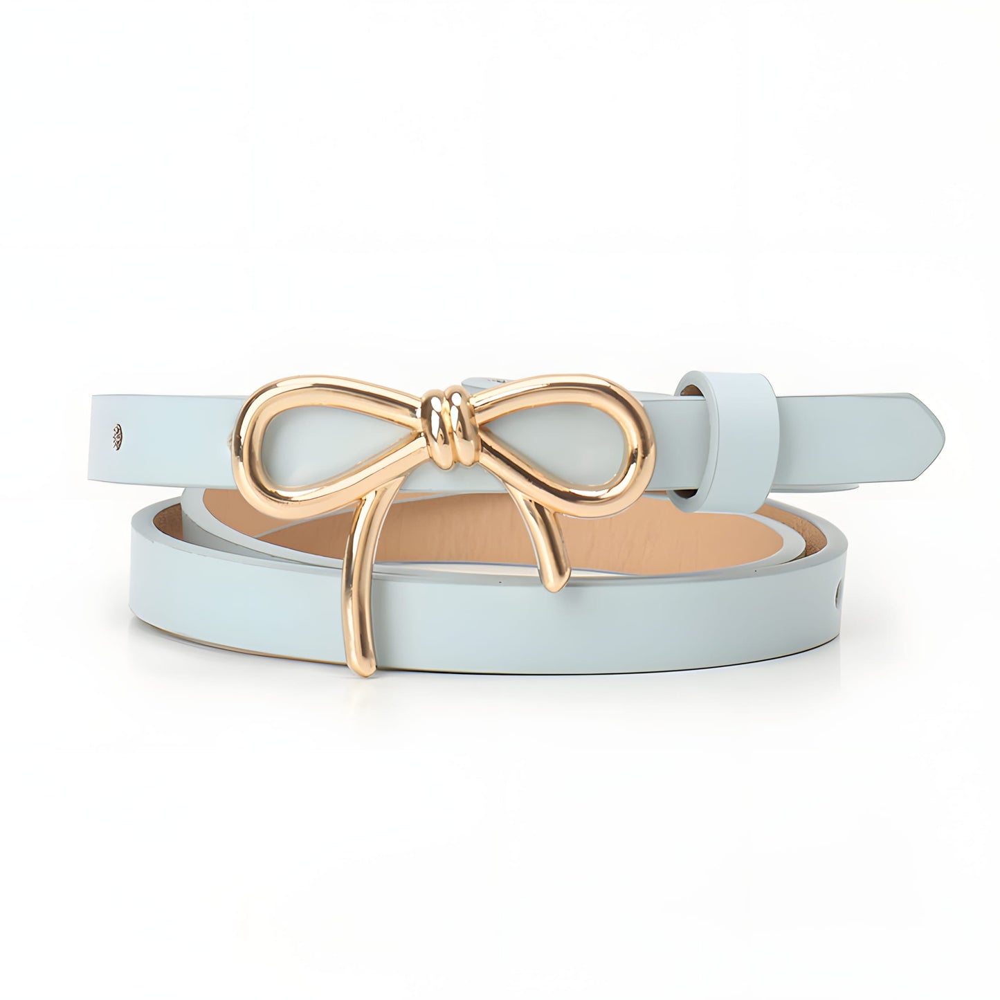 Viola women's skinny faux leather belt with elegant bow buckle, adjustable slim fit accessory