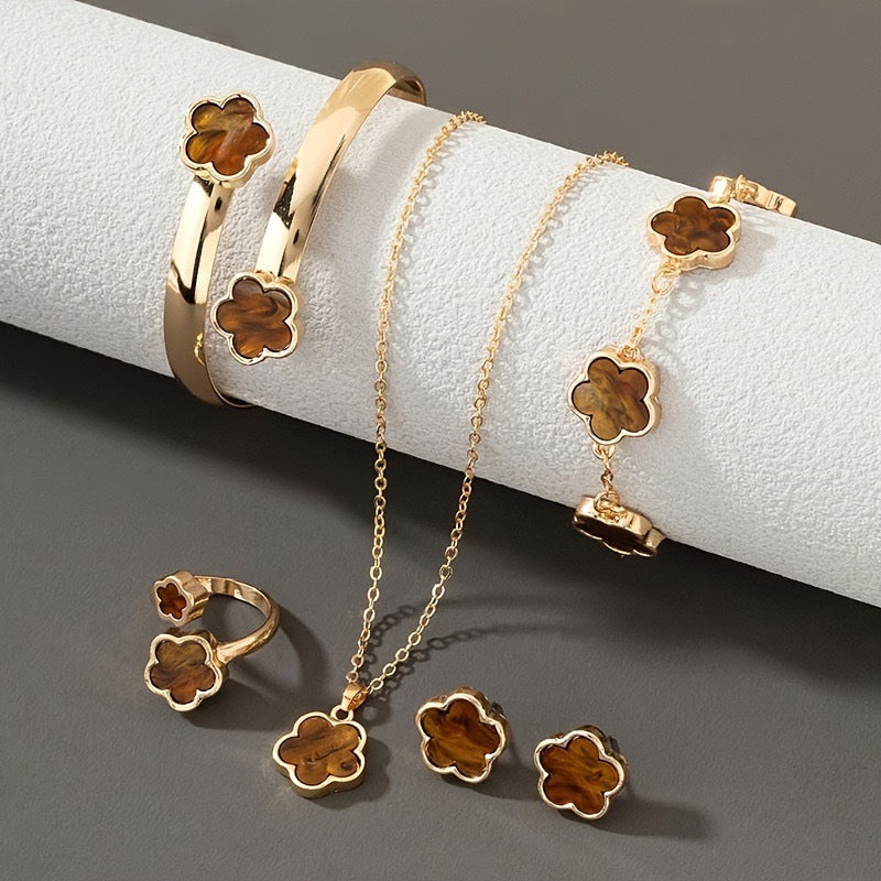 Sienna 3-piece jewelry set necklace earrings bracelet with delicate flower charms for women