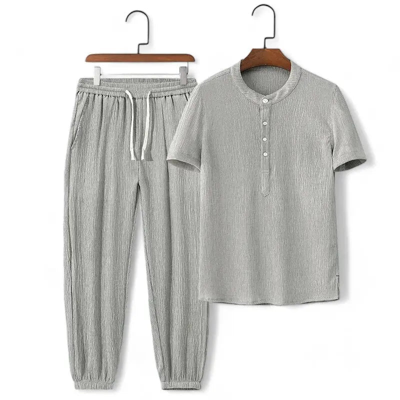 Women's casual two-piece sweat set with double stripe detail, drawstring waist, breathable comfort fit