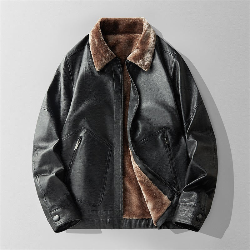 Men's brown leather aviator jacket relaxed fit with cozy shearling lining for premium warmth