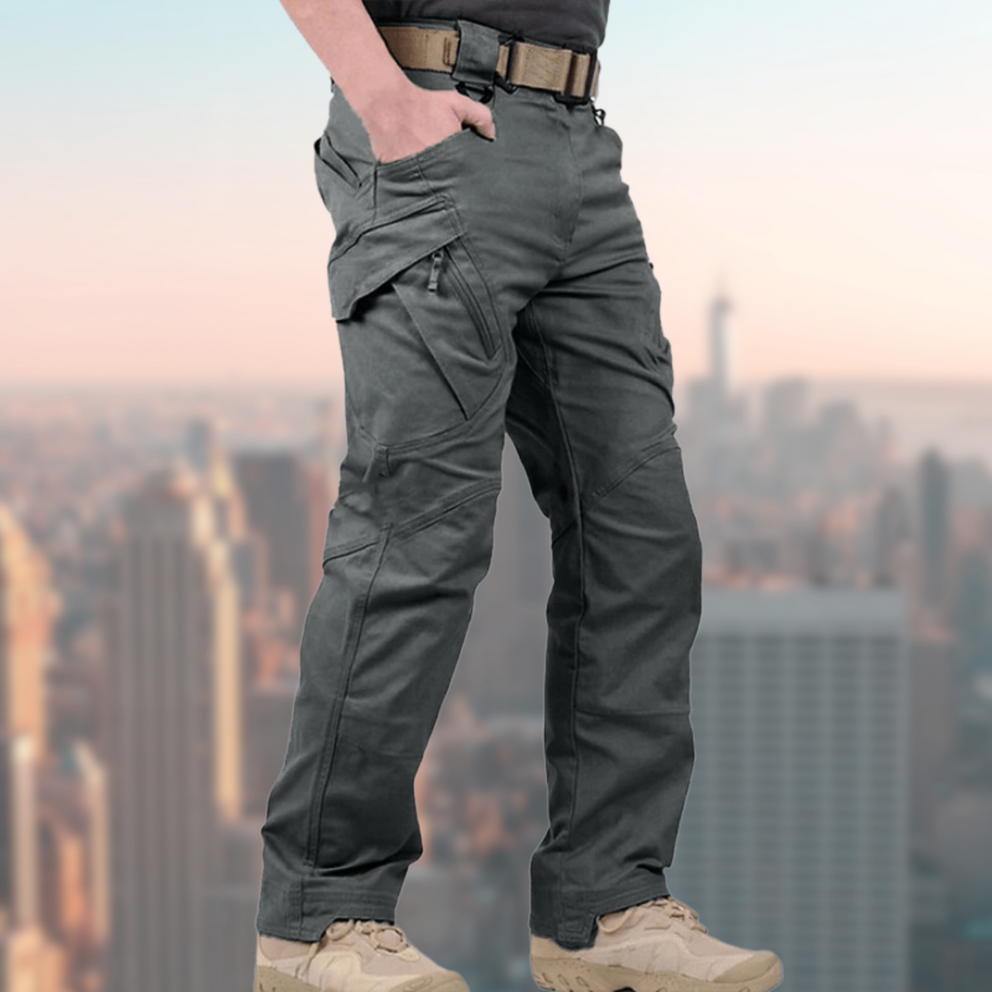 Glen men's multi-pocket cargo pants in neutral tones, durable outdoor fit with ample storage pockets