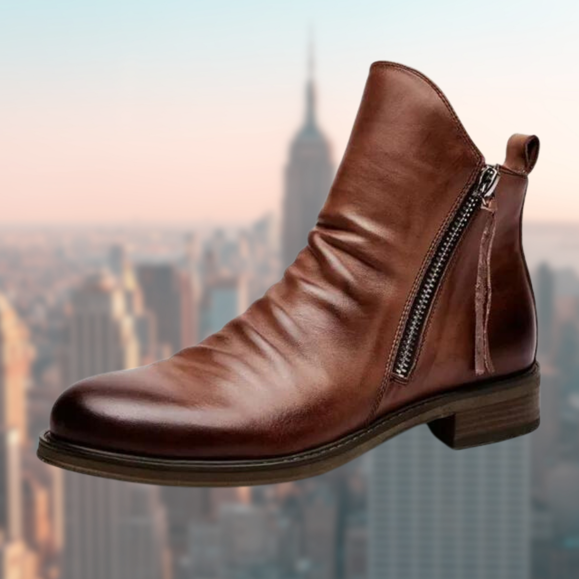 Men's black ankle boots low heel classic design smooth finish side zip easy on off