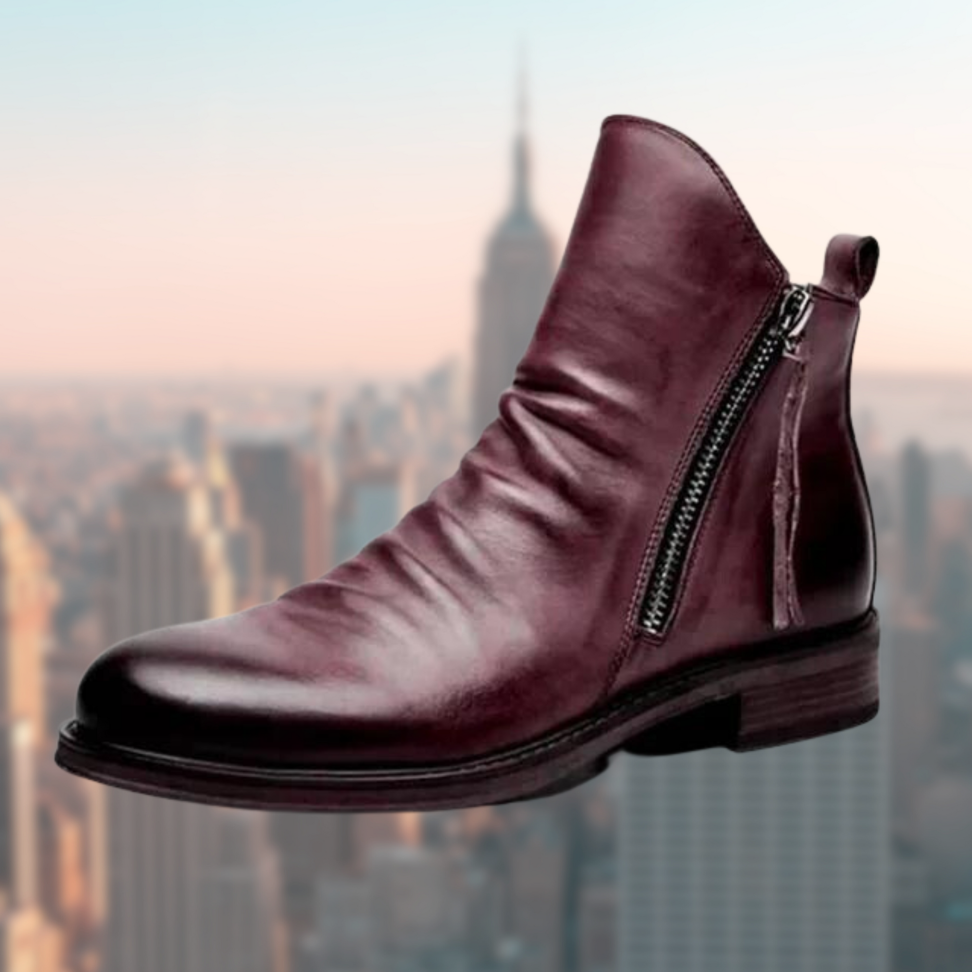 Men's black ankle boots low heel classic design smooth finish side zip easy on off