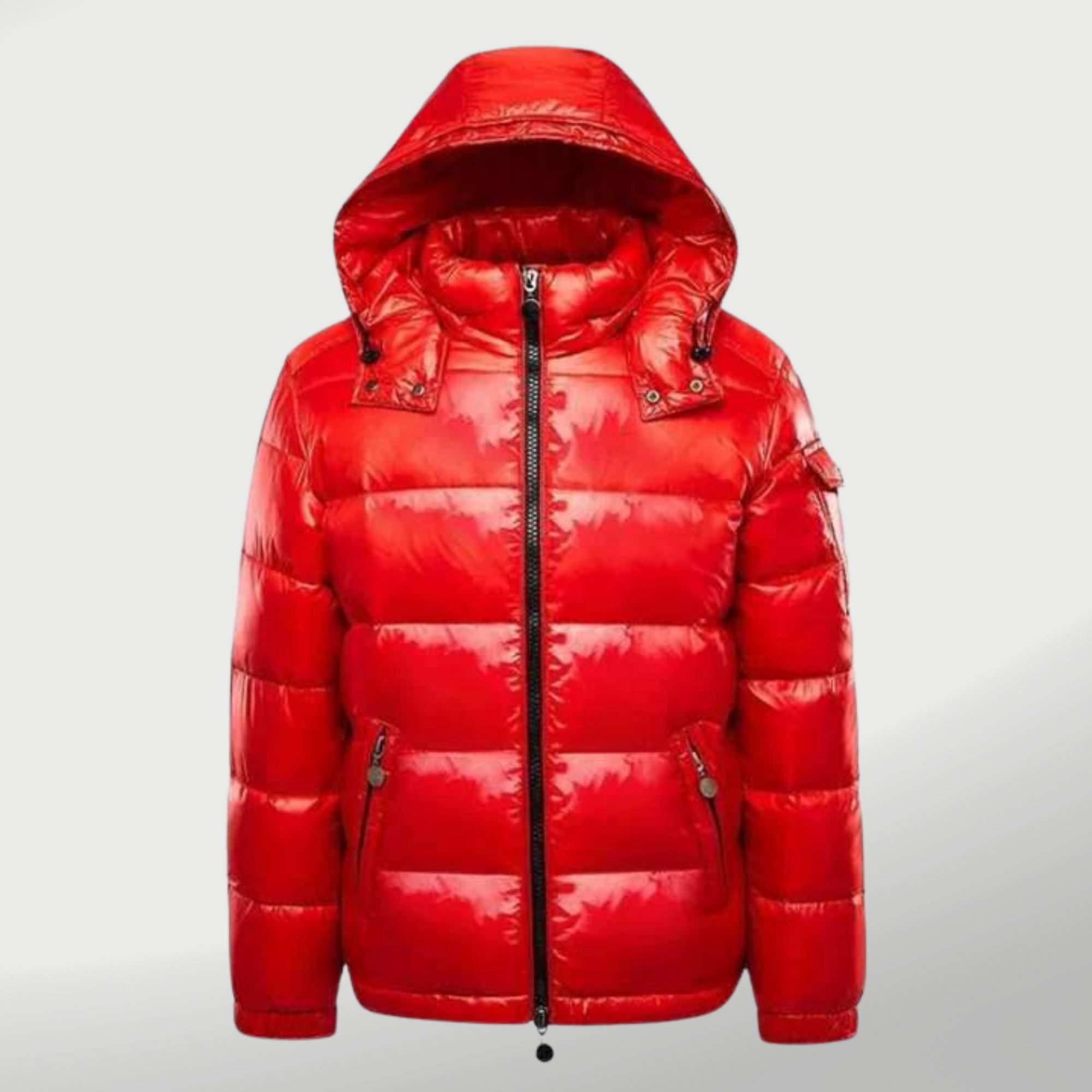 Men's olive quilted hooded puffer jacket regular fit with zipper closure and side pockets