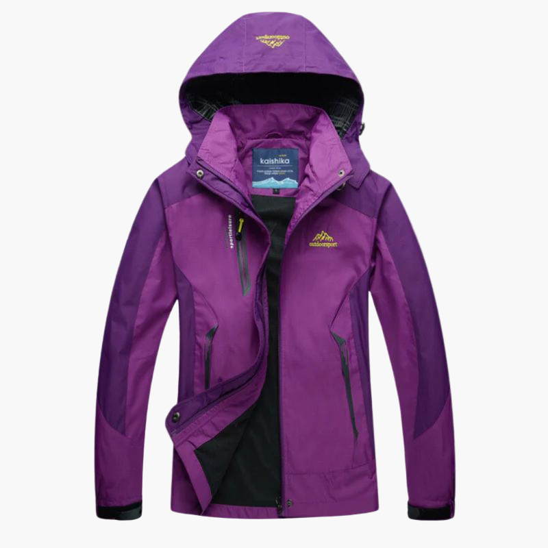Women's waterproof windproof hooded hiking jacket, lightweight breathable design for all-weather outdoor adventure