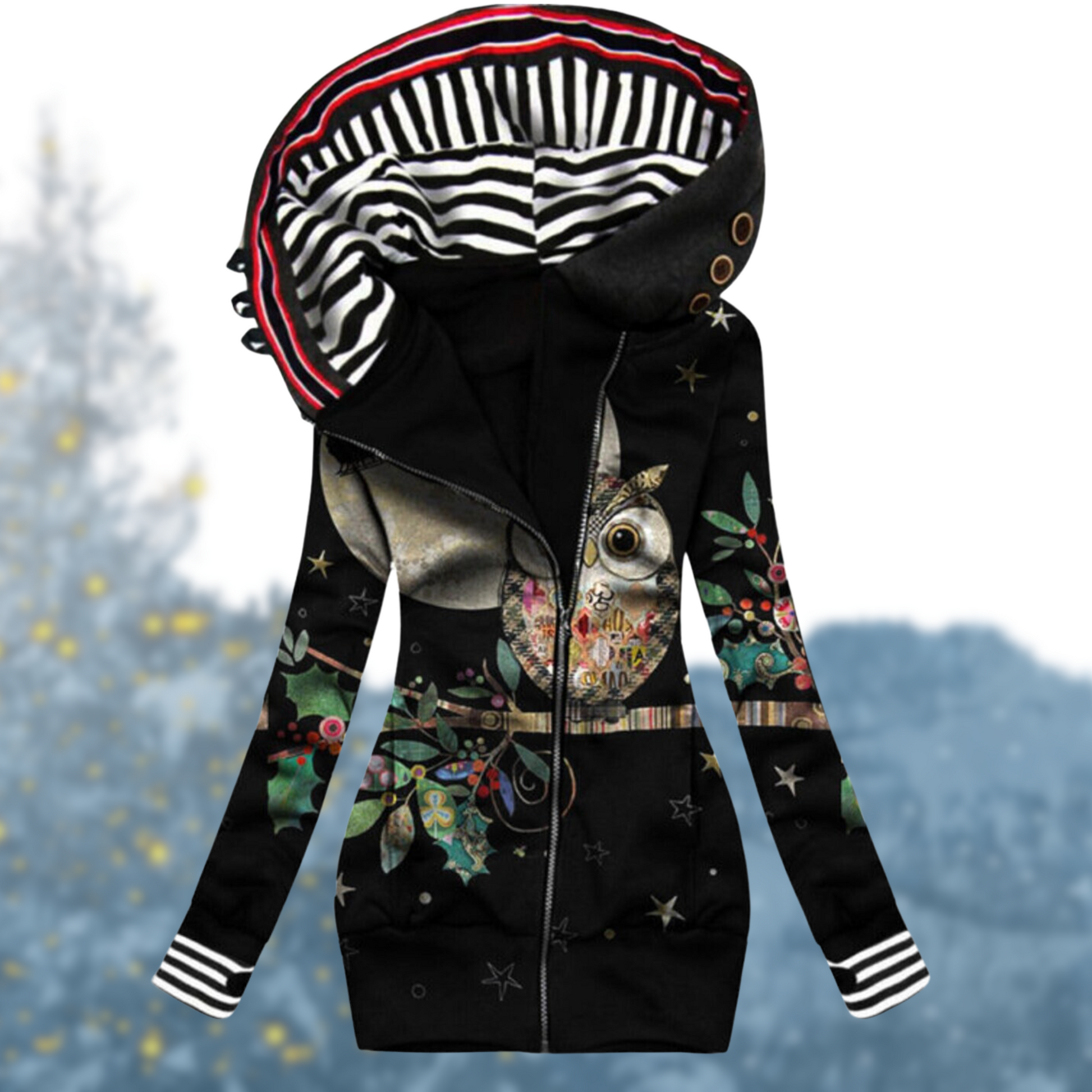 Women's waterproof winter sweater with adjustable hood, cozy all-weather knit pullover for everyday wear