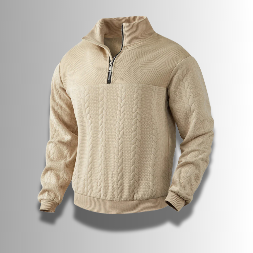 Men's merino wool zip-up sweater, slim fit, breathable warmth for office or casual everyday wear