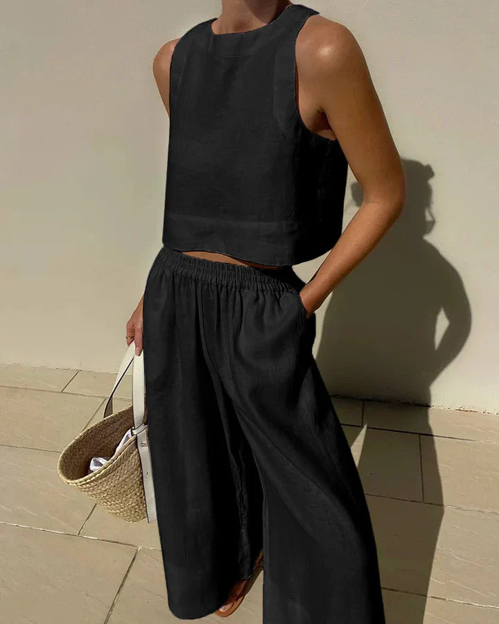 White linen minimalist matching set airy silhouette breathable fabric for modern style