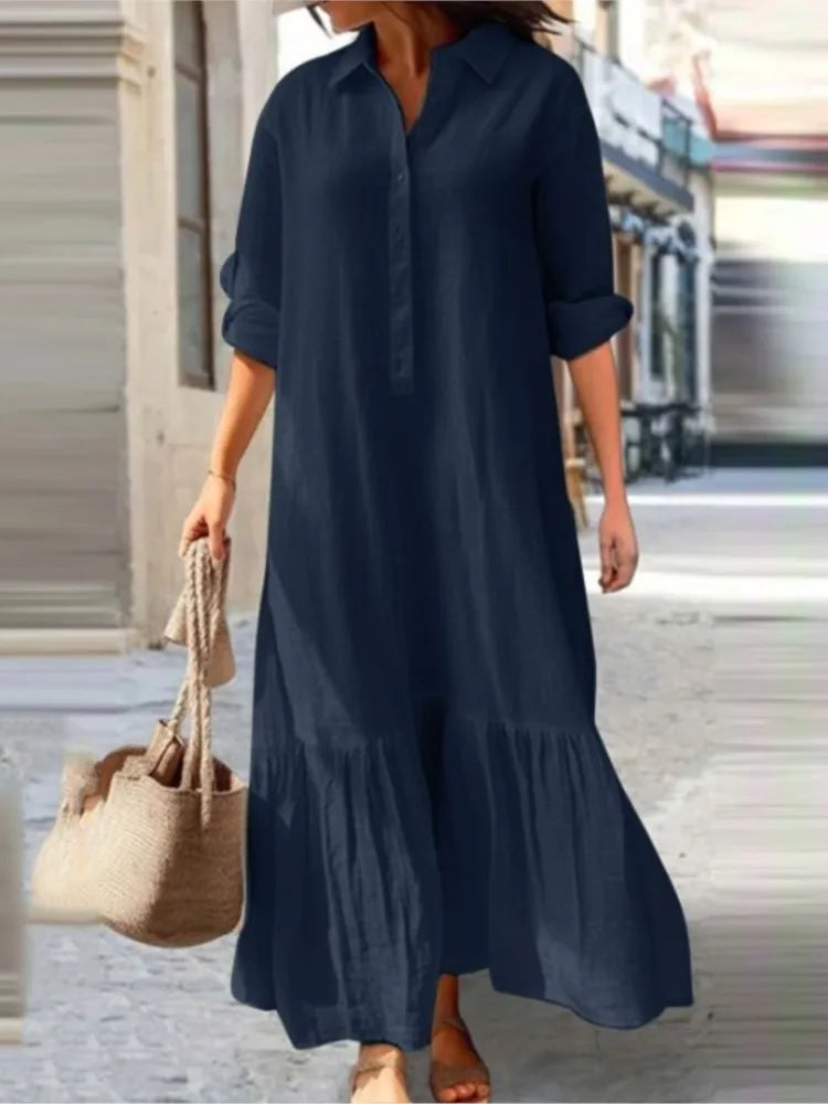 Laura tiered shirt maxi dress women breathable cotton ankle-length relaxed silhouette summer
