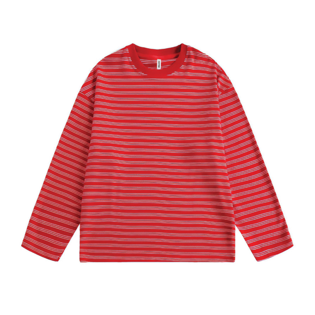 Men's white pinstripe loose fit long sleeve cotton shirt with classic vertical stripe pattern