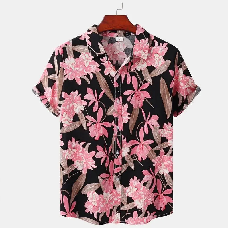 Women's floral button-up shirt bold vintage sakura print relaxed fit summer top