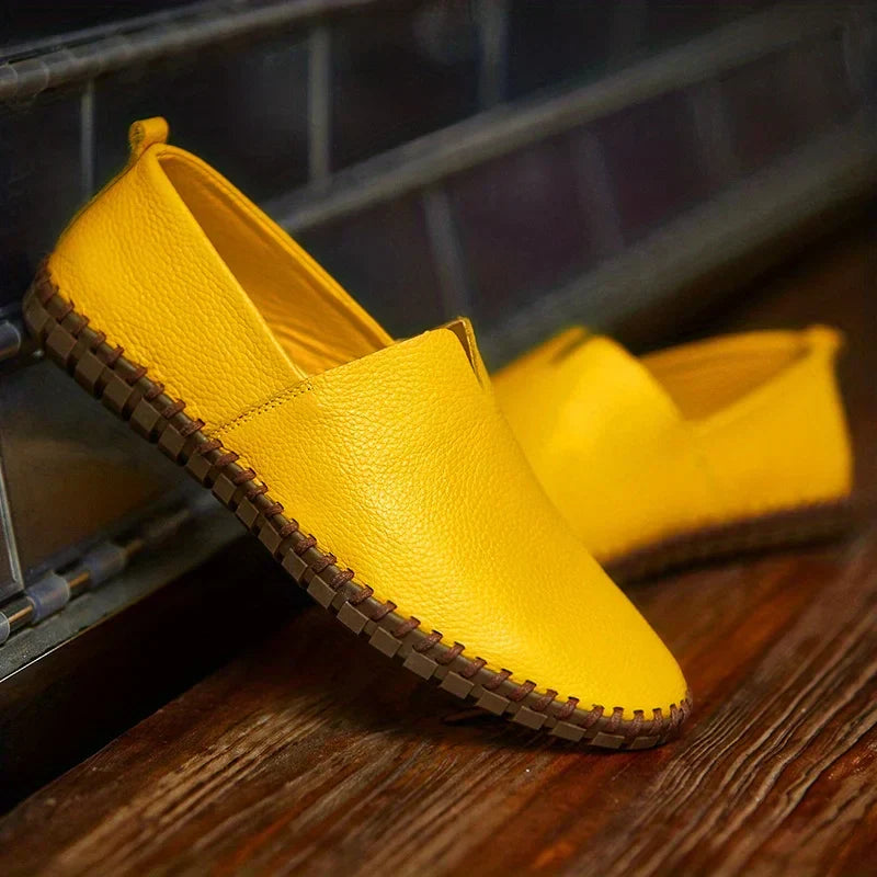 Men's brown genuine leather handcrafted loafers with timeless elegant design for dressy occasions