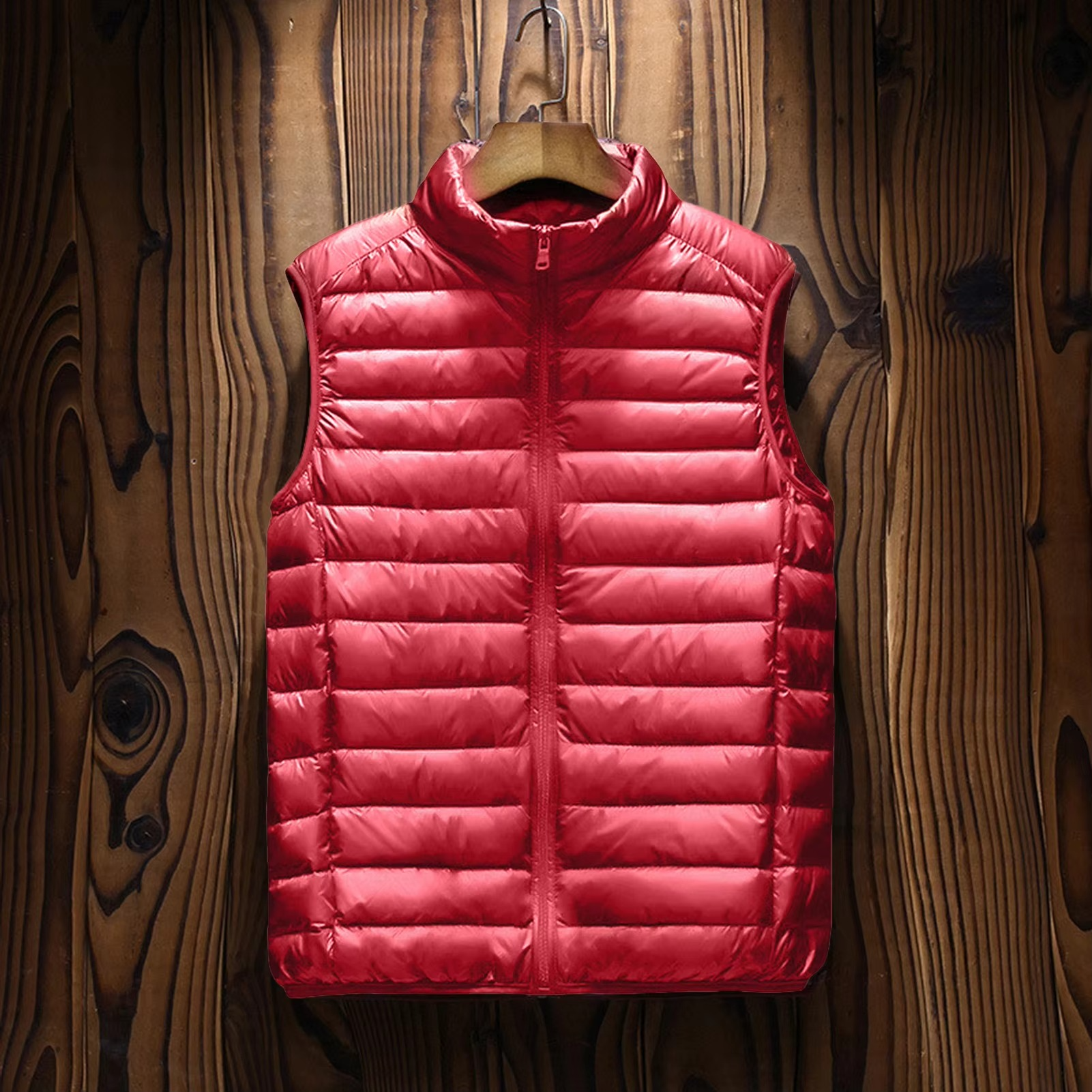 Men's lightweight padded V-neck vest with side pockets, slim-fit waistcoat for casual office wear
