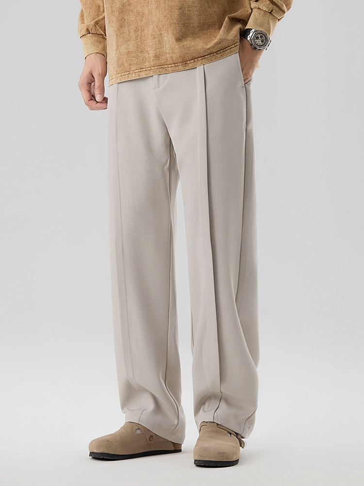 UrbannVibe straight cut pleated pants elastic waist smart-casual professional trousers everyday comfort