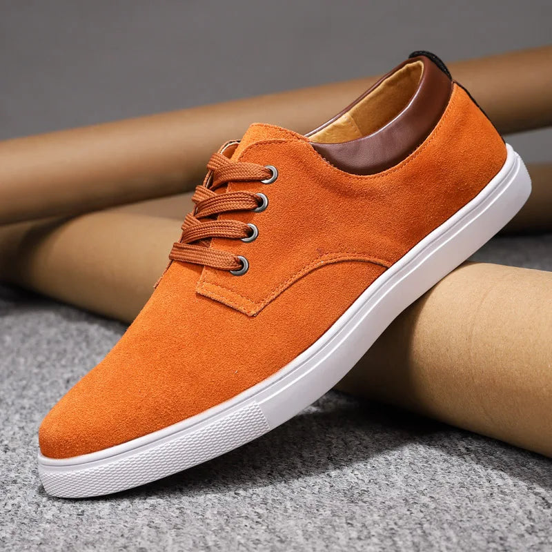 Men's suede lace-up shoes with cushioned insole and durable white rubber sole for everyday wear