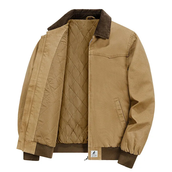 Barrington tan cotton corduroy work jacket quilted insulated lining sporty silhouette active professionals