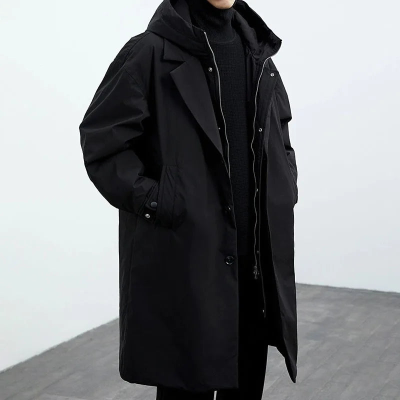 Men's oversized winter jacket with large hood, relaxed fit for cold weather urban everyday wear