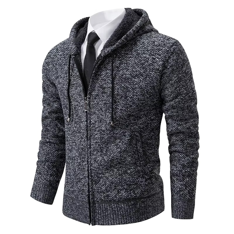 Men's fleece lined zip cardigan stand collar cozy winter jacket versatile fall layering