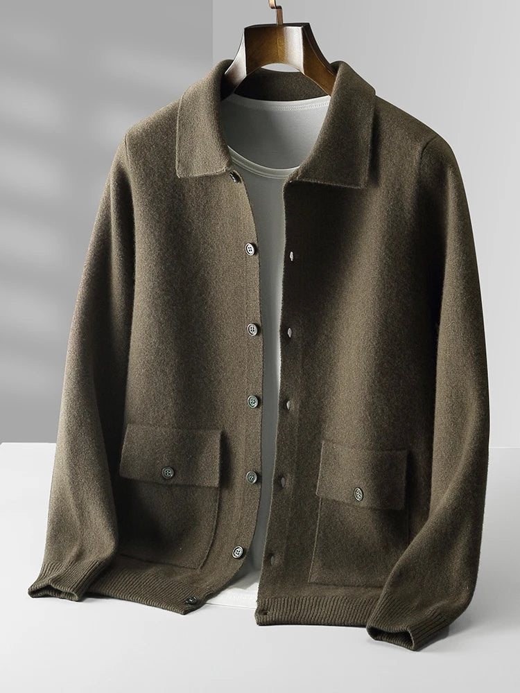 Men's merino wool jacket relaxed fit polo collar warm breathable premium Australian wool