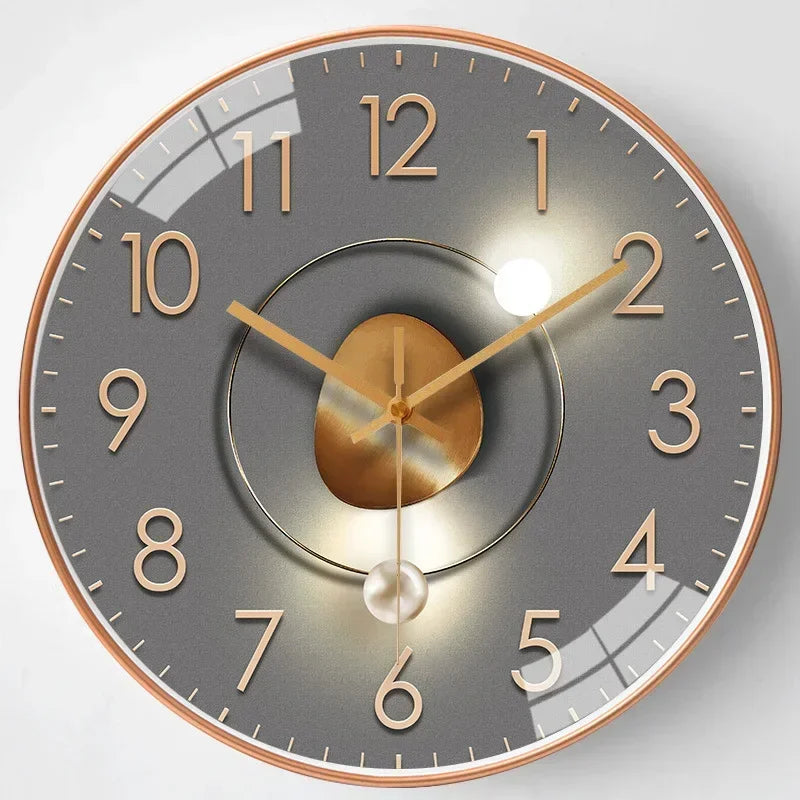 Golden gradient wall clock 30cm glass metal minimalist hour markers warm glow home decor