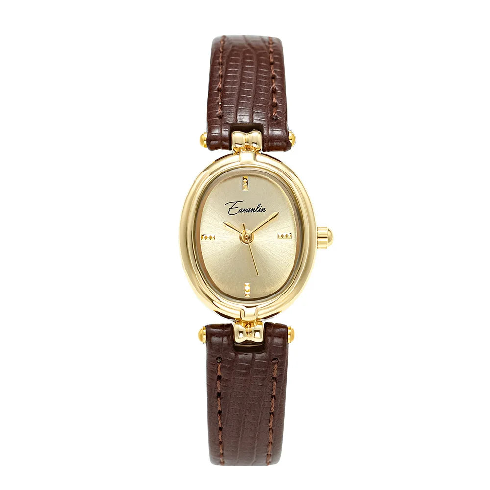 Golden Hour retro quartz watch gold dial round rectangular unisex leather strap vintage classic