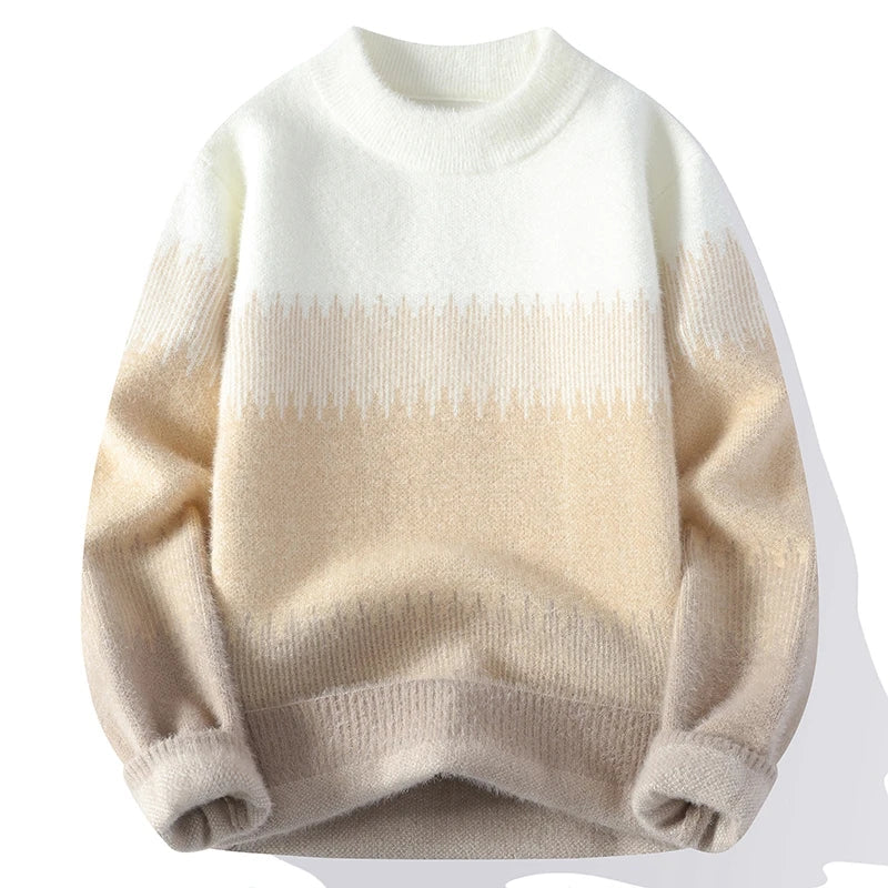 Gradient knit sweater with soft ombré fade, minimalist crewneck silhouette for warm everyday layering