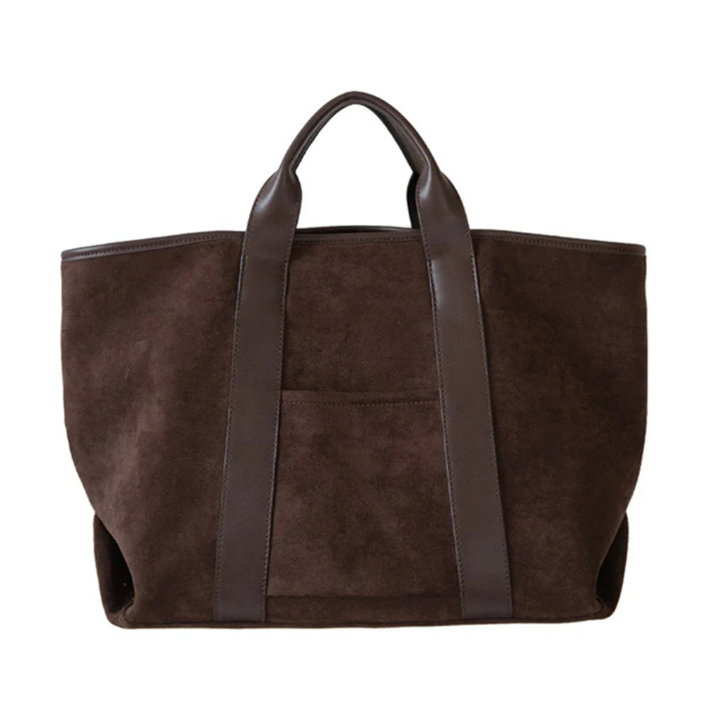 Carolyn oversized tote bag faux suede faux leather trim spacious open top work travel