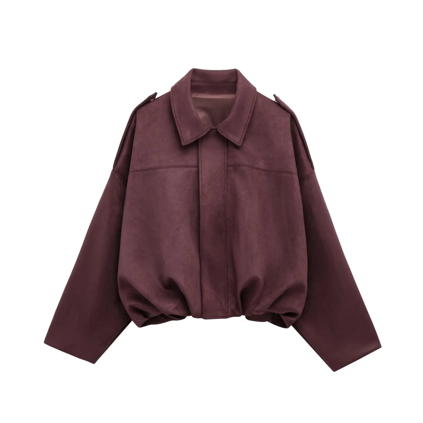 Women's loose faux suede jacket soft collared layerable fall essential in relaxed silhouette