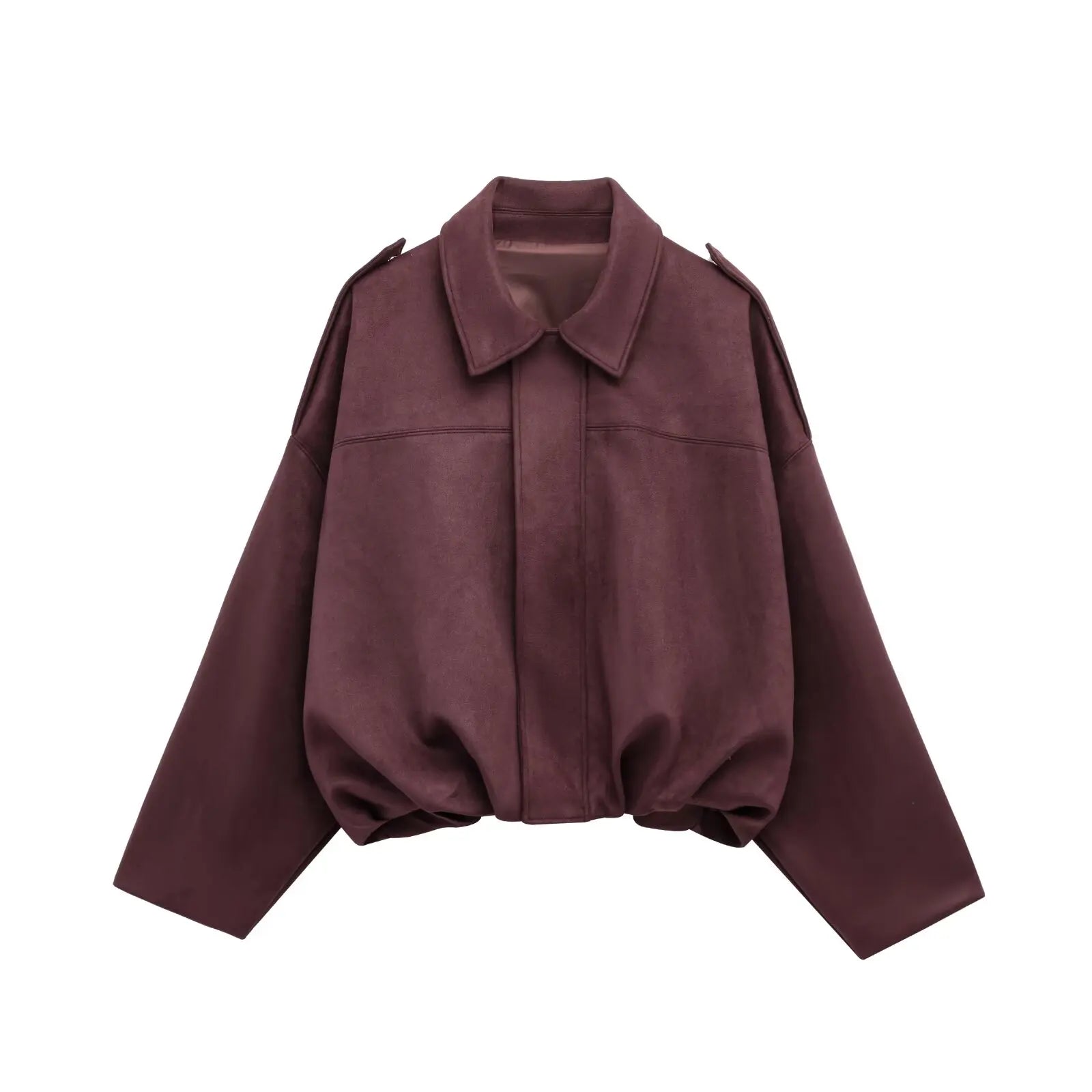 Women's loose faux suede jacket soft collared layerable fall essential in relaxed silhouette
