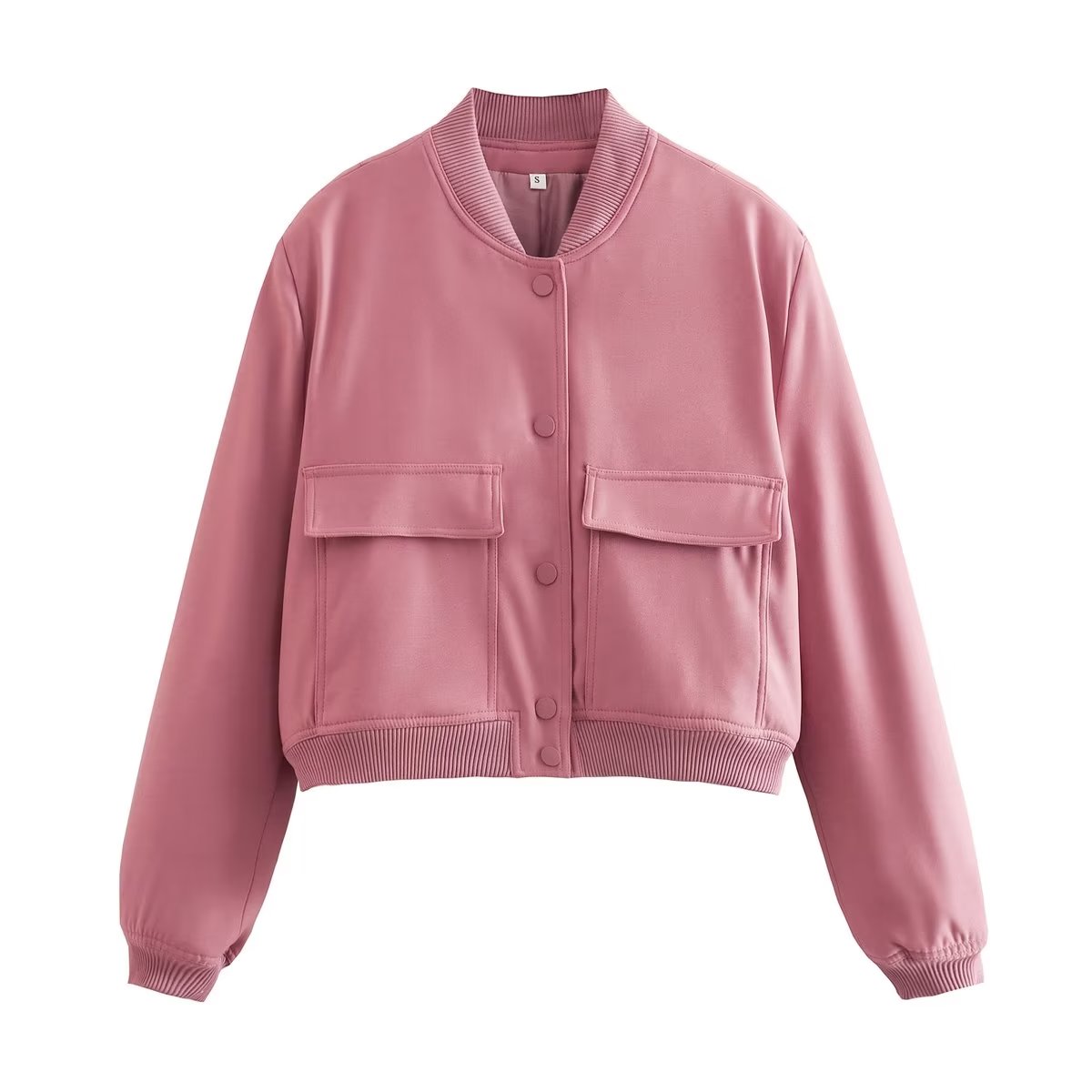 Women's cropped bomber jacket structured silhouette with oversized utility pockets streetwear layering essential