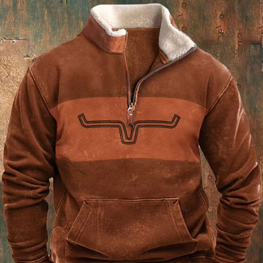 Men's retro 3D printed hooded jacket with faux leather collar, bold streetwear graphics, full-zip