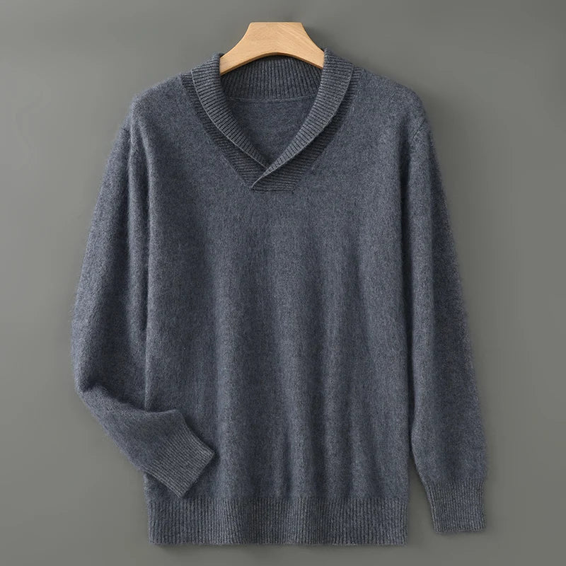 Unisex soft knit shawl collar sweater lightweight layering contemporary minimalist silhouette