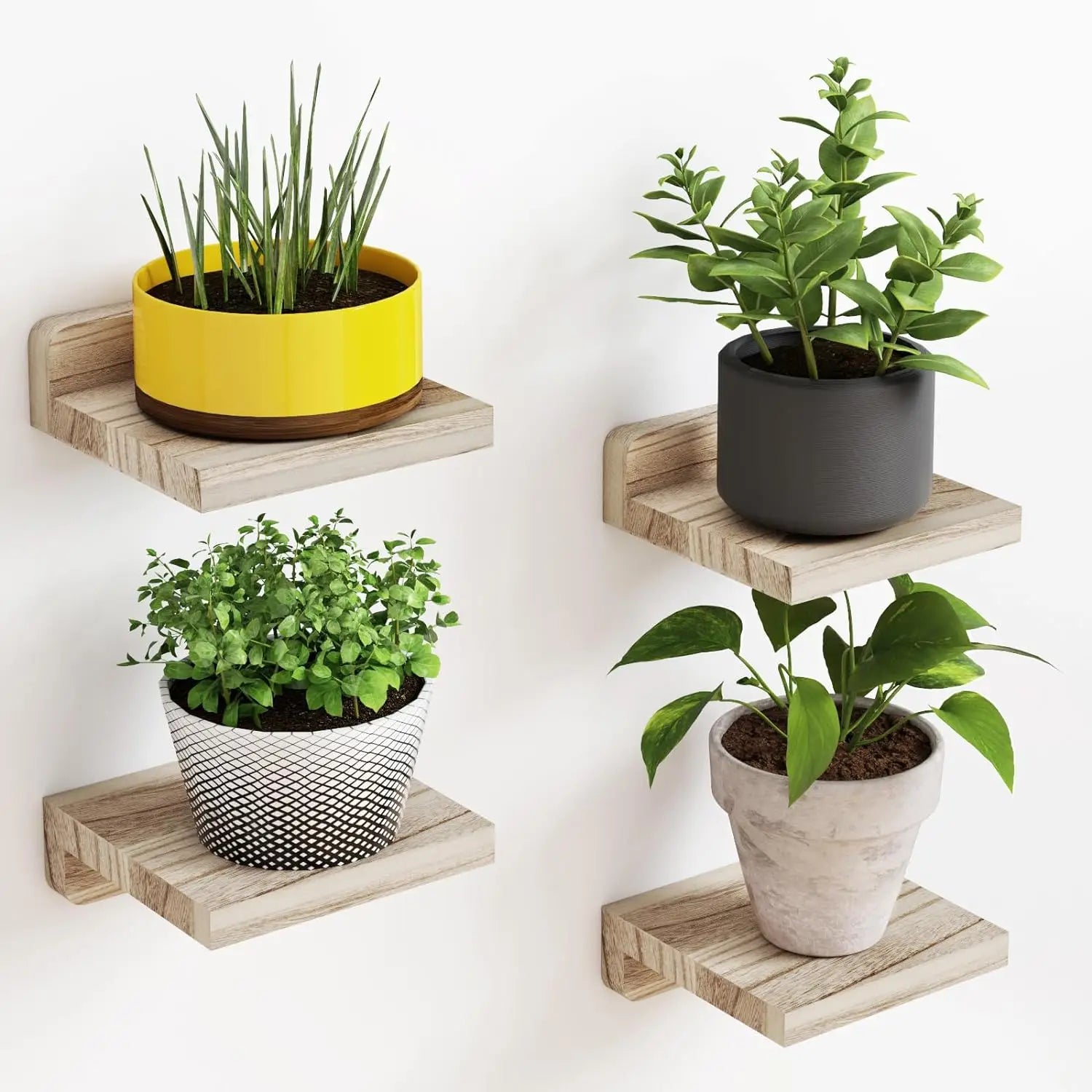 Mini floating wall shelves set of 4, modern minimalist design for small spaces, 5x5in compact