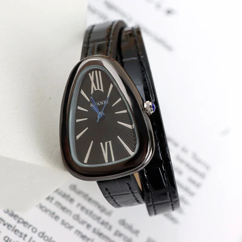 Cadmus luxury quartz wristwatch snake-shaped curved dial leather band retro artisan design