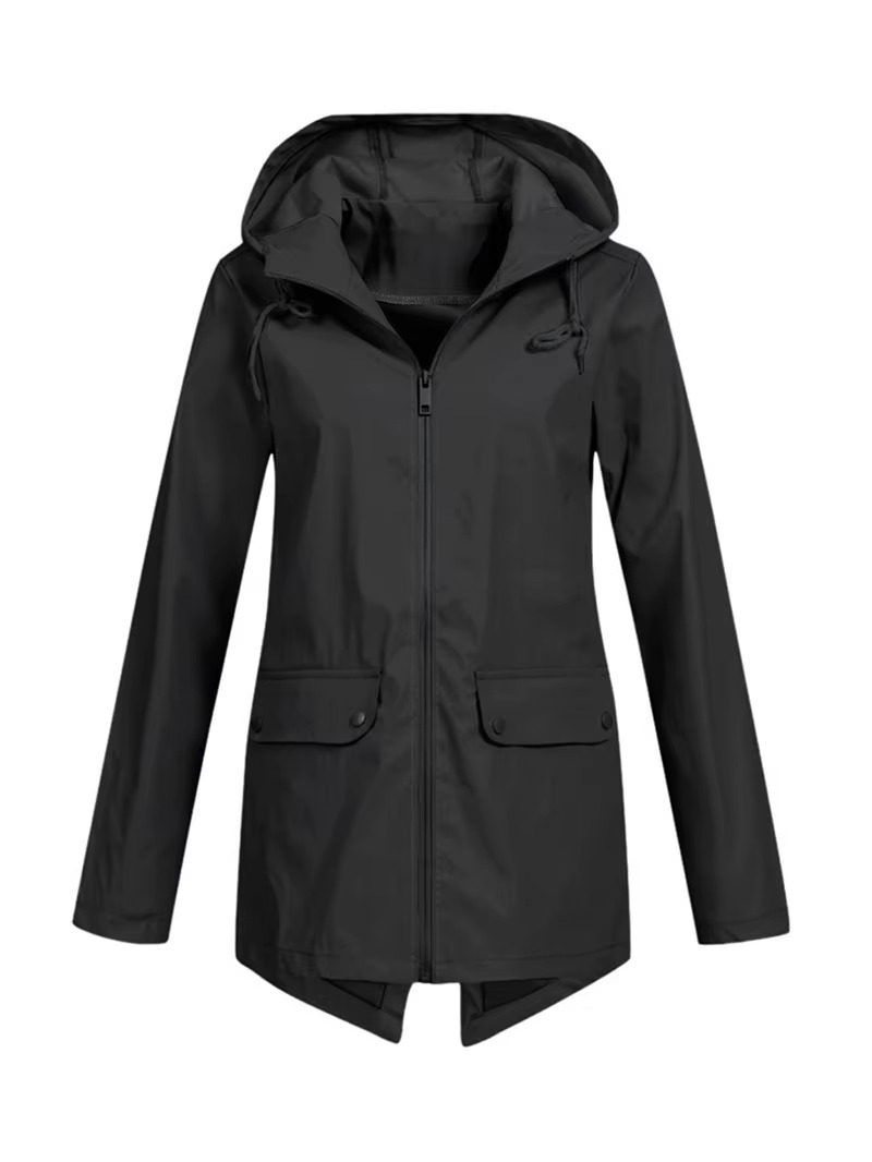 Women's waterproof hooded trench coat windbreaker with velvet lining, all-weather chic outerwear