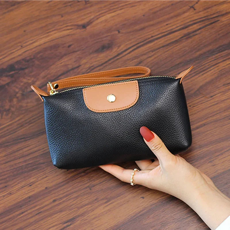 Anne vegan leather wristlet clutch bag compact pebbled PU design with secure zipper closure