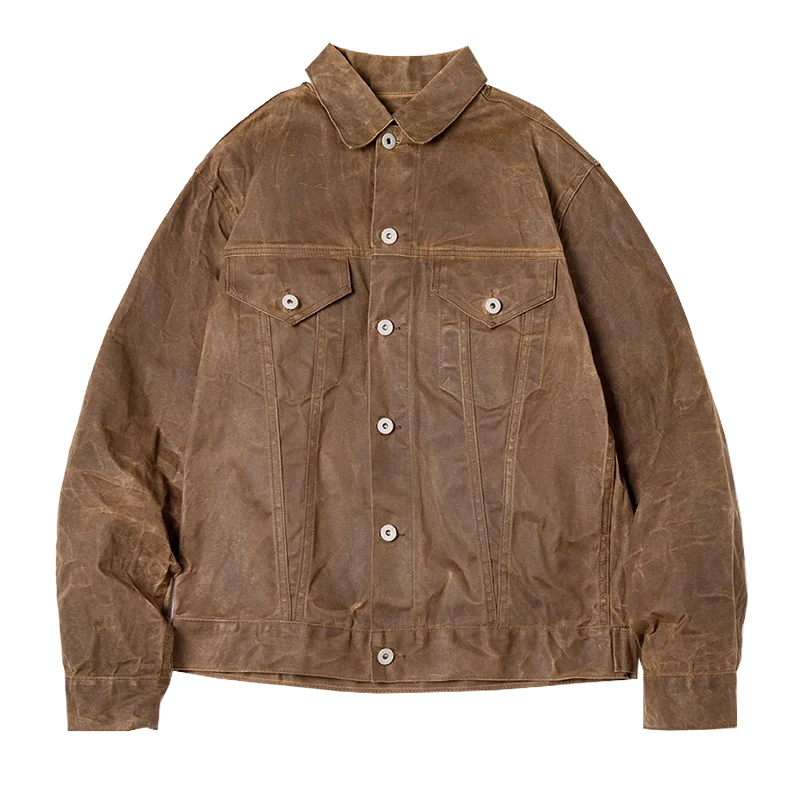Morrison dark olive waxed canvas tailored jacket with oil-waxed waterproof finish for men