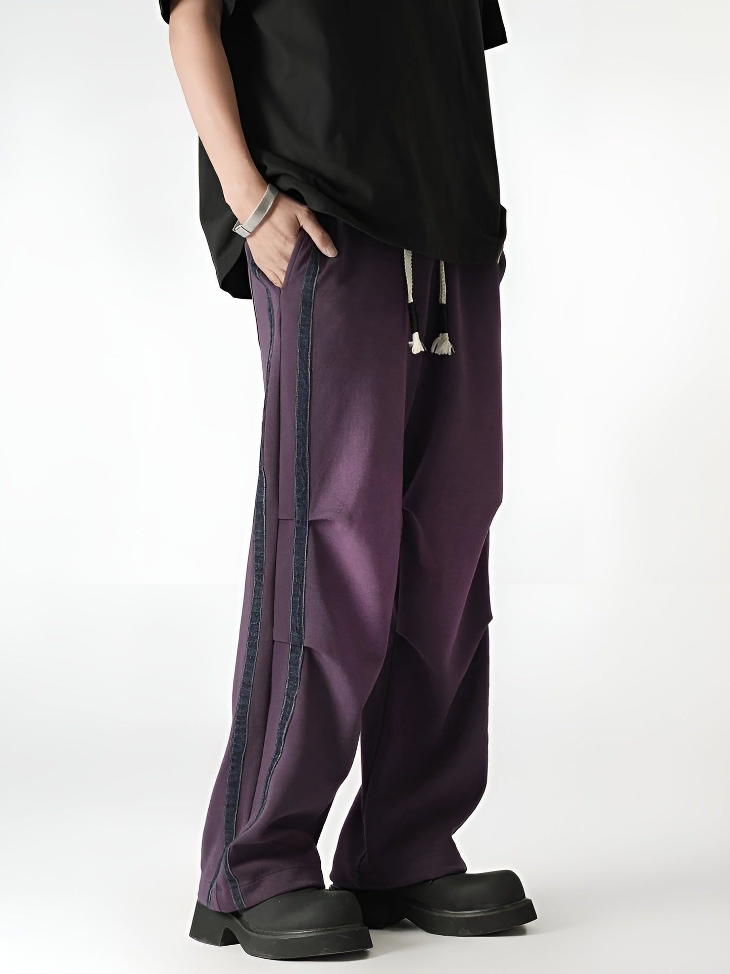 Washed-out gradient unisex sweatpants relaxed straight-leg fit with tufted accents and side stripe