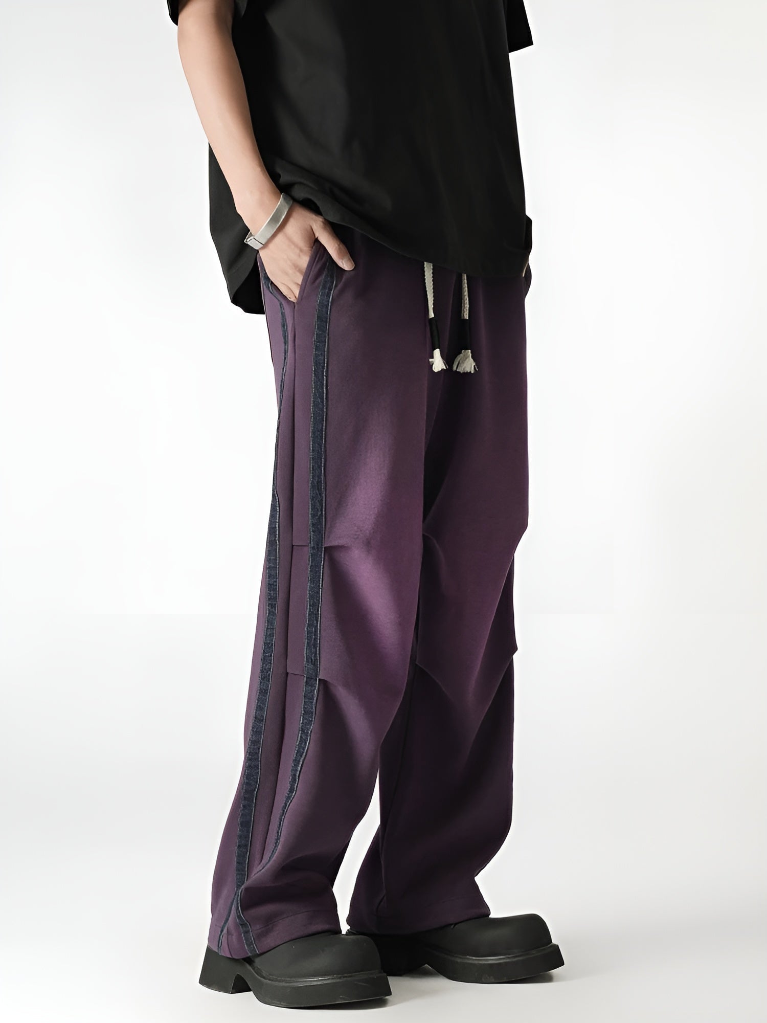 Washed-out gradient unisex sweatpants relaxed straight-leg fit with tufted accents and side stripe