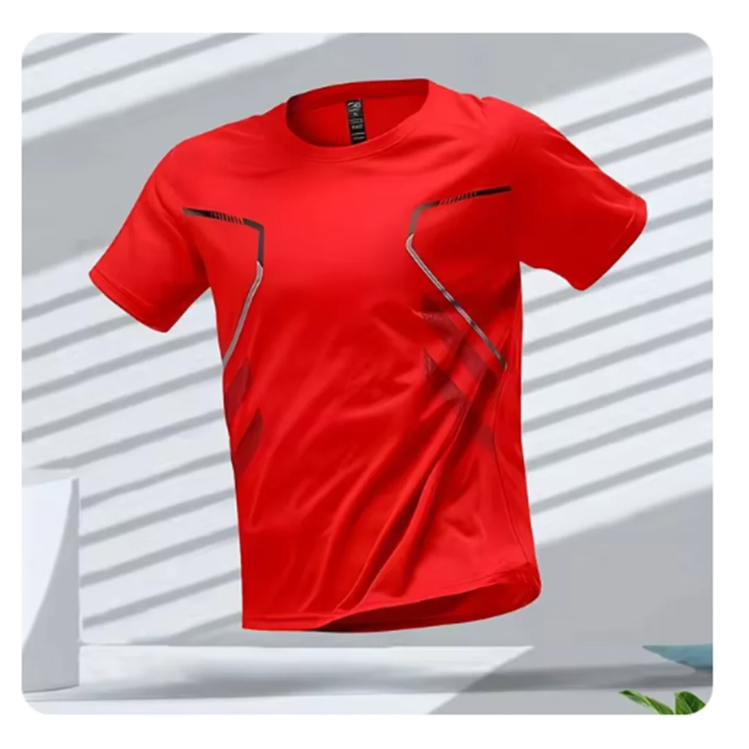 Men's light blue ice silk sport tee with moisture-wicking QuickDry technology for running and training